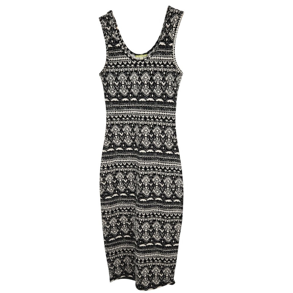 Gianni Bini Midi Tank Dress Size XS Bodycon Black White Aztec Tribal Casual‎